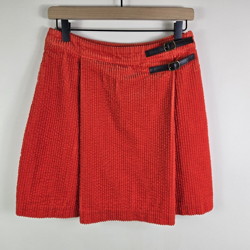 Boden Womens Skirt 6 Orange Jumbo Corduroy Mini Lined Buckle Detail